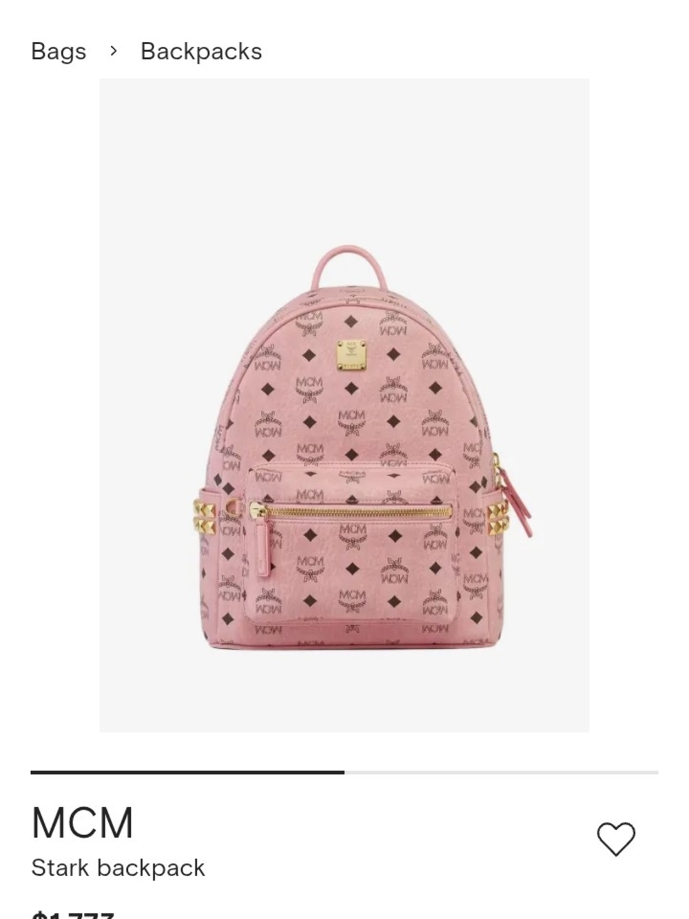 MCM Pink Stark Mini Backpack with Gold Hardware and Studs